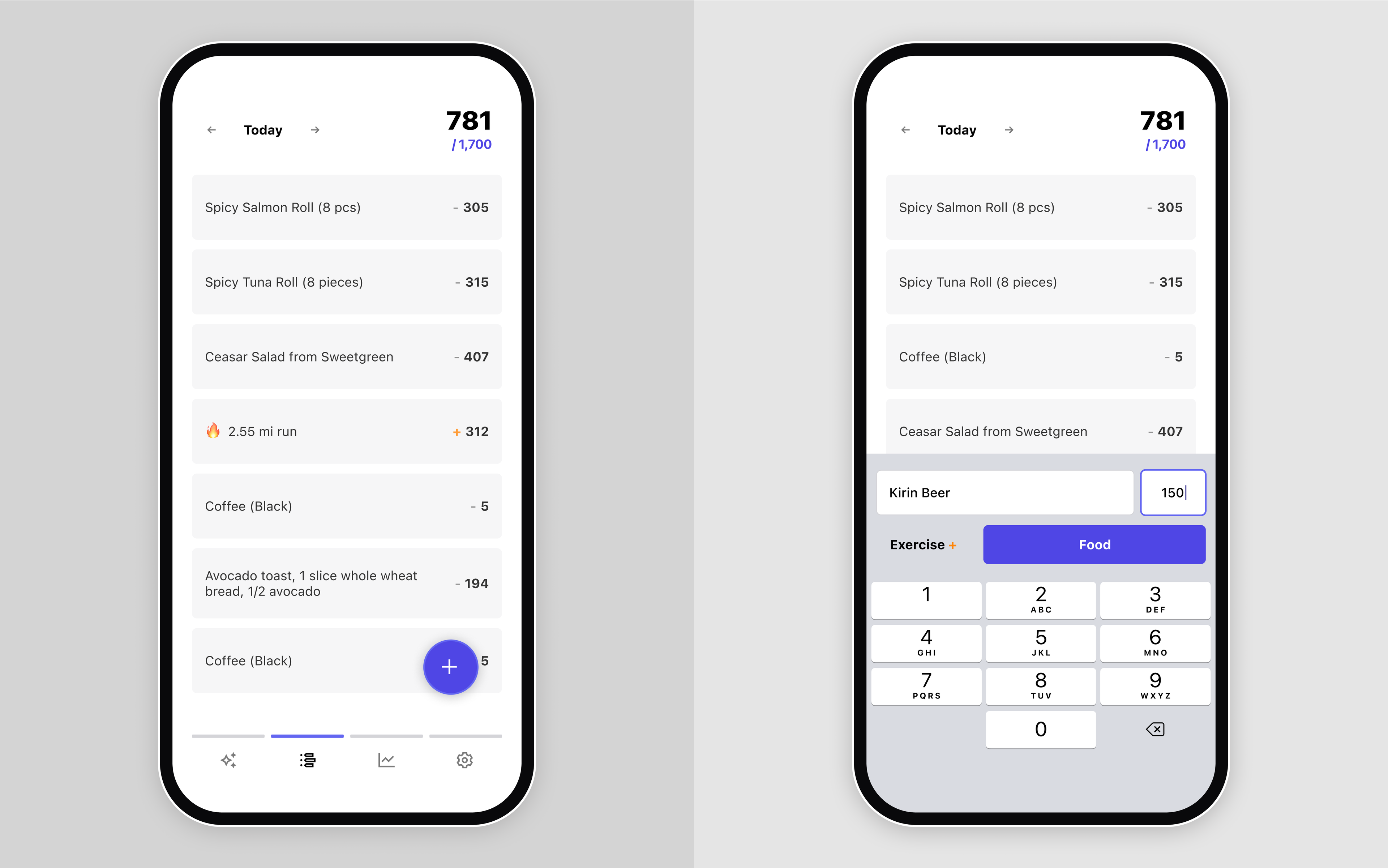 A "ledger" tracking daily calories.