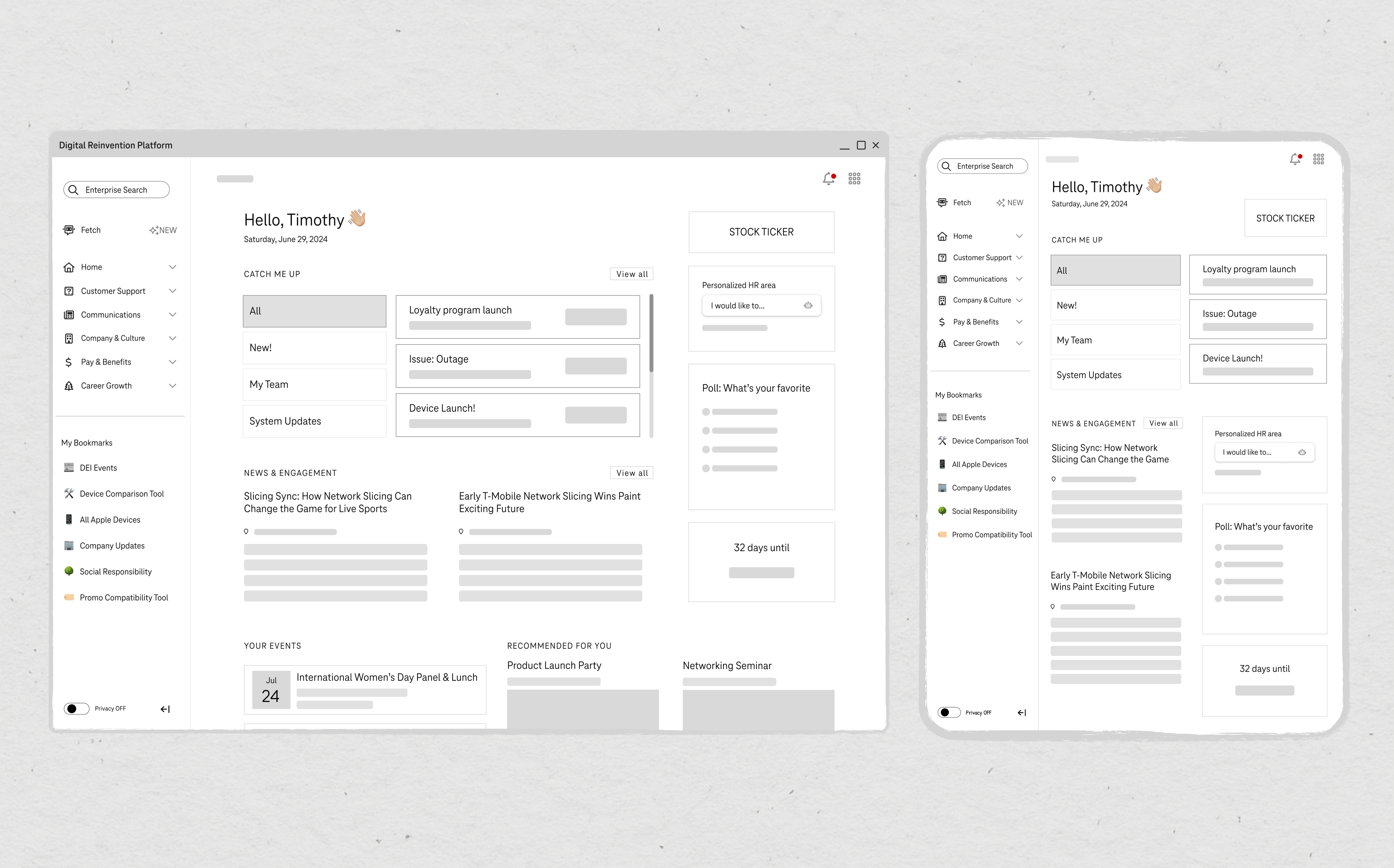 Clickable wireframe prototypes for both desktop and tablet.