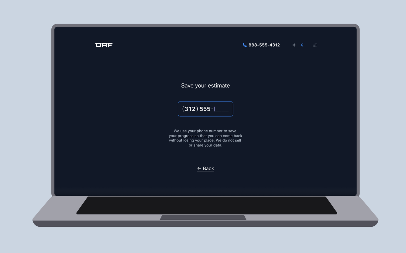 DRF app on desktop in dark mode.