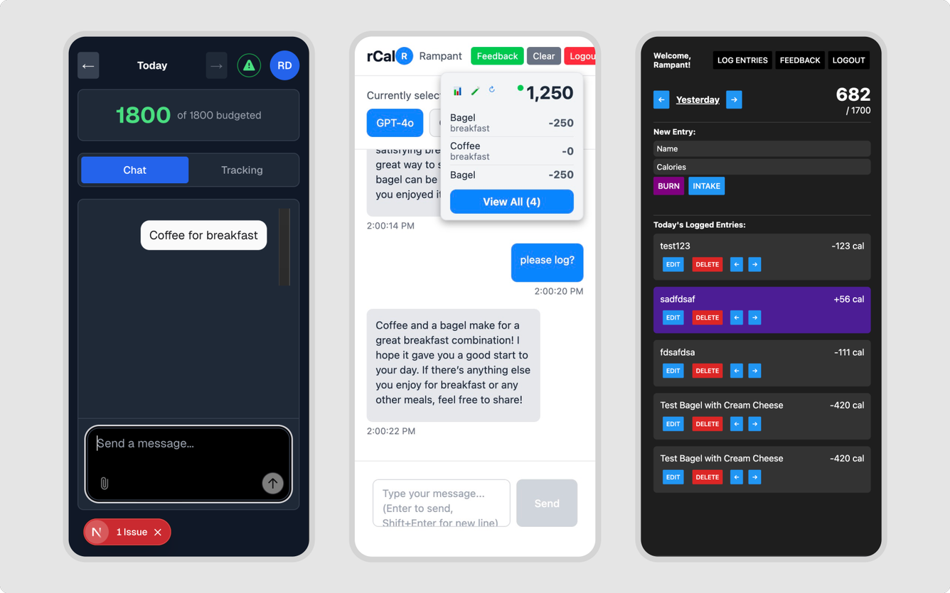 Three AI-centered apps on mobile screens